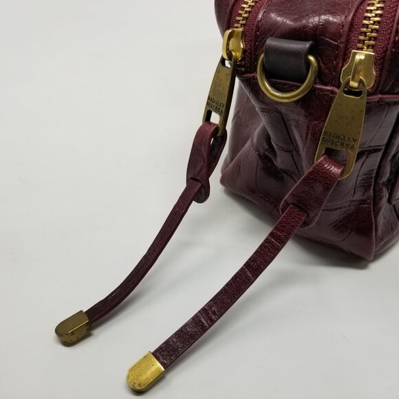 Badgley Mischka Dark Burgundy Red Faux Croc Embossed Leather & Brown Handbag - Picture 10 of 16
